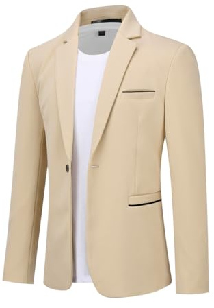 Allthemen Mens One Button Blazer Slim Fit Lightweight Blazer Jacket Casual Suit Jackets Khaki XL