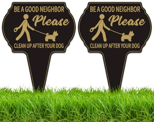 WEBEEDY 2 Pack Schild Zum Aufräumen Nach Ihrem Hund Robustes Aluminium Außenschild Keine Hundekacke Schilder Für Den Garten Wetterfeste Gartenschilder Mit Stange 25x35cm