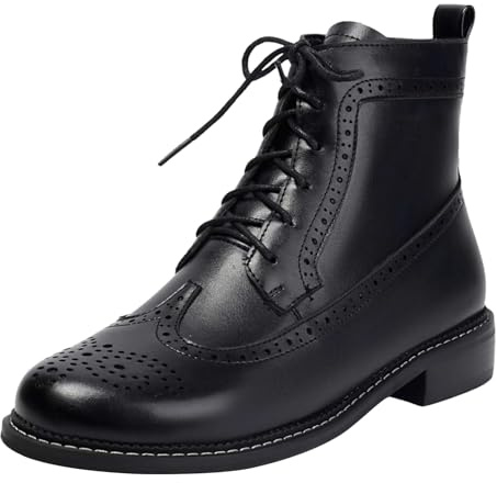 ANUFER Mujer Wingtip Brogues Botines Cremallera Lateral Con Cordones Retro Oxfords Zapatos de Vestir