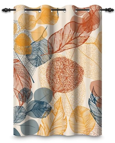 ggaimwf 117x229cm Foglia astratta Tenda con occhielli Modello di foglie colorate termico Occhiello Oscurante Tende per finestre per Soggiorno Camera da letto Ufficio domestico,1 pannello singolo