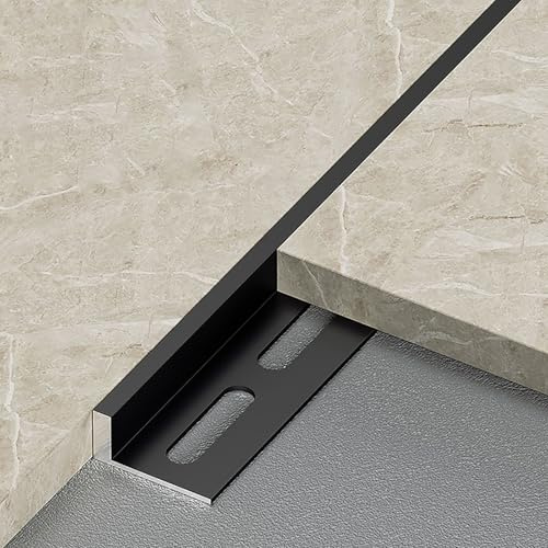 Bande De Bordure De Carrelage En Forme De L En Alliage D'aluminium, Bande De Sol, Bande De Transition À Angle Droit, Ligne Décorative Pour Tapis, Seuil, Carrelage De Sol Et Espaces(Black,1cm/0.39in)