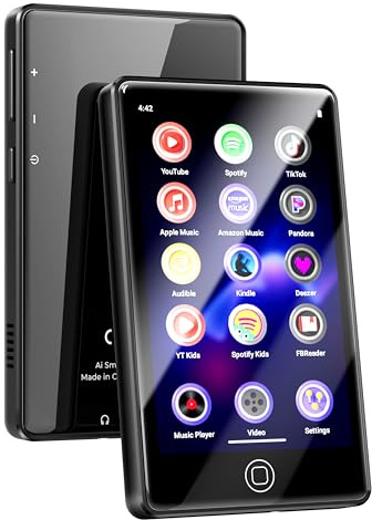 128GB MP3 Player with Bluetooth and WiFi, Android 14, 4GB RAM Portable HiFi Lossless, MP3 & MP4 Player for Kids with 4 Touchscreen, Music Player with Spotify, Amazon Music, Pandora, Play Store, Black