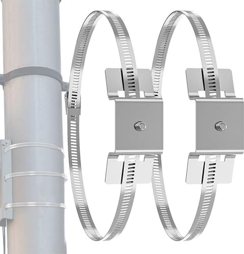 Pole Brackets, Security Cameras Mounting Rack, No-Drill Adjustable Pole Mount for House TV Satellite Outside Railing Water Heater Road Sign