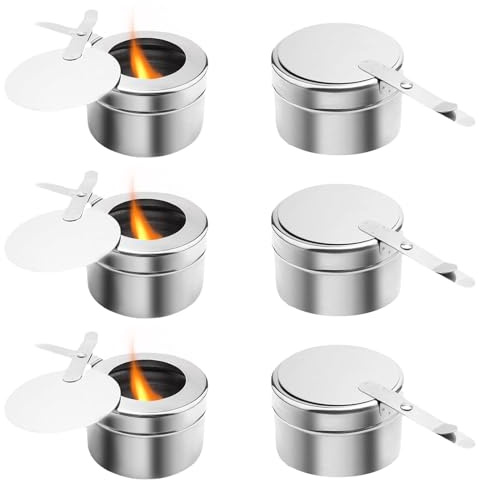 DIYJEP 6 Pack Stainless Steel Chafing Dish Fuel Holder with Cover(Silver) | Rustproof Alcohol Stove Cans Box, Safety Cover Included, Dish Fuel Cans for Buffets Barbecue Party Event
