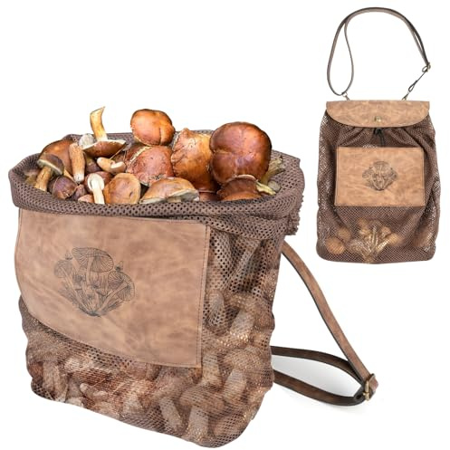 DRACHENADER Pilzkorb zum Umhängen mit Atmungsaktivem Netz – Faltbare pilztasche zur Platzsparenden Aufbewahrung, Pilz Sammeltasche und Jagdtasche für Frische Pilze, mit Verstellbarem Schultergurt
