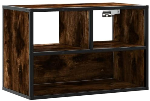 Homvdxl Kleine, schwebende TV-Einheit mit offenen Fächern, 60 cm Wandschrank mit Ablagefach und Metallrahmen, für Wohnzimmer, Schlafzimmer, Küche – Eiche + rustikal