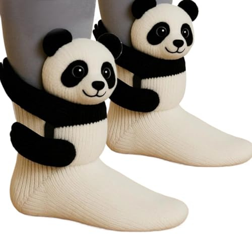 Djurstrumpor kvinnor tonåring flicka present varm och mjuk 3D stickad rolig panda djur kramstrumpor, juldekor