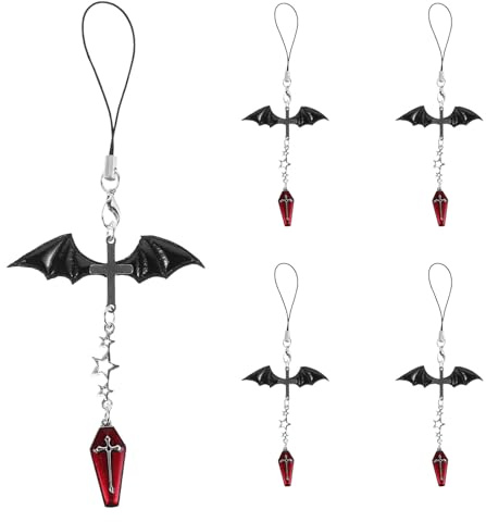 Uonlytech 5 coole Handy-Anhänger: Handy-Lanyard-Dekoration – Flügel mit Kreuz und Totenkopf-Design – Ästhetische Anhänger für Damenhandtaschen, Handtaschen und Kamerazubehör, 16 cm lang