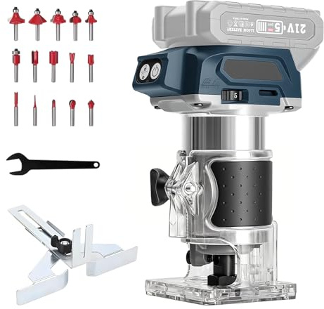 Fresadora Eléctrica para Madera compatible con Bosch de 18 V, 800 W Brushless Recortadora Inalámbrica Cortadora de Madera Enrutador con 5 velocidades, recortador de madera con batería (sin batería)