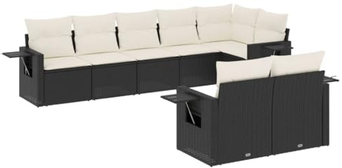 HFXHIJXQ Gartenlounge schwarz 8tlg. Poly-Rattan Gartenmöbel Set 55 x 62 x 69 cm wetterfest UV-beständig ausklappbare Ablage platzsparend für Balkon Terrasse Garten