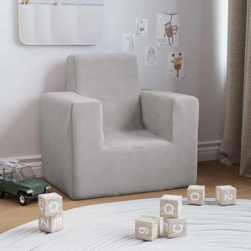 Runheo Sofá infantil gris claro de felpa suave, 52 x 39 x 50 cm, con funda extraíble y relleno de espuma, mueble ligero para jugar, leer y relajarse