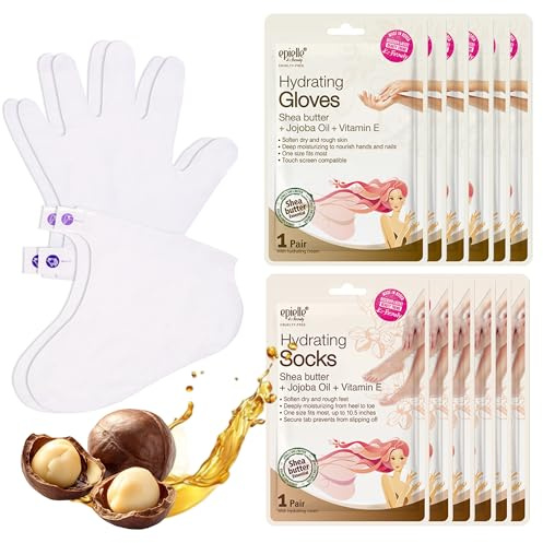 Epielle Hydrating Hand & Foot Masks, Relieve and Soften Dry, Overworked Skin, Self Care Gifts for Women, Spa Kit, Mothers Day Gifts, 6 Moisturizing Gloves & 6 Moisturizing Socks