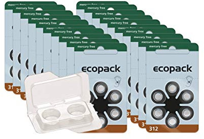 120x Ecopack Hörgerätebatterien Typ 312 – Mercury Free, Zinc Air PR41 (ZL3) – Langlebige Hörgeräte Batterie – Kompatibel mit Oticon, Siemens, Phonak