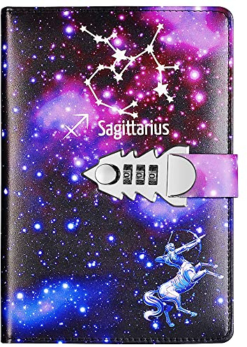 NectaRoy Notebook with Combination Lock - Constellation Personal Journal with Padlock - Notebook Journal Secret Notebook in PU Leather for Office - Girls' Diary, Size 215x150mm