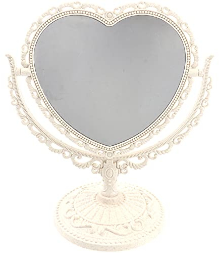Beaupretty Doppelseitiger Spiegel mit 360 Grad drehbarer Tischplatte, Herzform, Make-up-Kosmetikspiegel, Beige