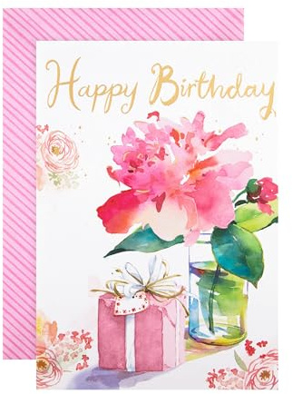 Hallmark Biglietto di compleanno – classico design floreale ad acquerello, biglietto di compleanno con fiore