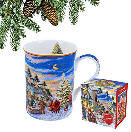 CARMANI - Taza de Navidad, taza festiva de porcelana decorada con temática navideña de 400 ml