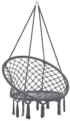 Hängstol Hänggunga med Fransar Stålringar Bomull Mörkgrå Max.150kg Sittyta(Ø):60cm