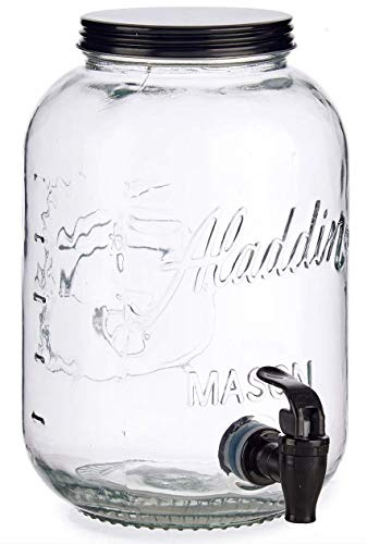 TIENDA EURASIA® Dispensador de Agua/Bebidas con Grifo - Recipiente de Cristal y Dosificador Metálico - 3800 ML (Negro, Sin Soporte - 16,5 x 26 x 16,5 cm)