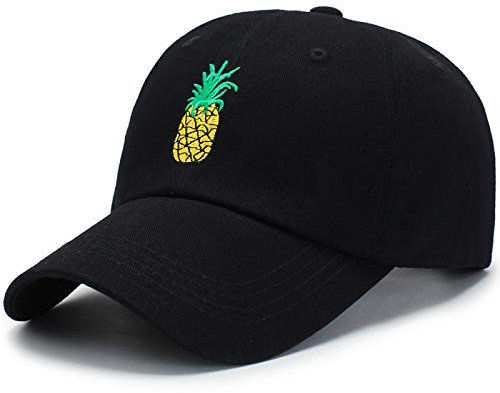 Baseball Kappe Ananas Stickerei Baseball Cap Baumwolle 100% Hipster Hut Obst Ananas Hut Hip Hop Cotton Cap Schwarz