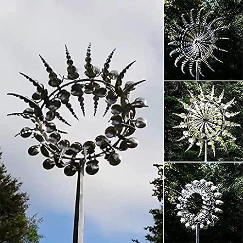 LDDXY Moulin à vent unique et magique en métal – Éolienne avec piquet de jardin métal, facile installer résistant aux intempéries, pour extérieur, patio, pelouse décoration jardin, Argenté., 16X24