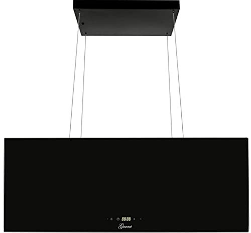 GURARI Inselhaube GCH I 333 90 BL Prime • Umluft Dunstabzugshaube 90 cm • Insel Deckenhaube 1000m³/h • Schwarz Glas • 4 Stufen • Display • LED • Fernbedienung • Timer