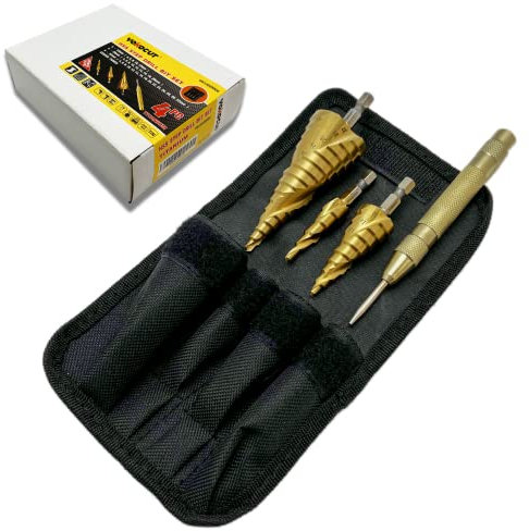Step Drill Bit HSS Titanium Step Drill Bit For Metal Multiple Hole Drilling Cone Drill Bit 4mm to 12/20/32 mm Stepped Up Bits For DIY Lovers (4PCS Spiral Grooved Step Bits Set)