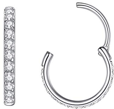 Popuhoops Nasenringe Zirkonia Nasenring Knorpel Ohrring Klar CZ Hoop Septumring Clicker 316L Chirurgenstahl Körperpiercing Helix Ohrläppchen Daith Rook Conch Tragus Piercing Schmuck 0,8mm 1,0mm 1,2mm
