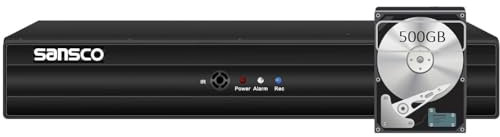 SANSCO 5MP 4 Channel DVR Recorder with 500GB Hard Drive for CCTV Camera System, Requires AHD/CVI/TVI/IP/CVBS Security Cameras, Motion Detection Push Notifications, Remote Viewing on PC & Phone