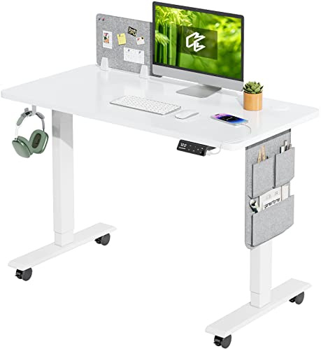 MAIDeSITe Escritorio Ajustable en Altura (100 x 60 cm) Fácil Montaje con 4 Memoboard y 360° Ruedas SN1 (Blanco)
