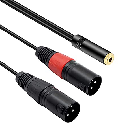 MEIRIYFA 1/8 Female to Dual XLR Male Stereo Cable, Balanced Dual XLR Male to 3.5mm Female Short Cord, 3.5mm to 3pin XLR Y Microphone Cable, Mini Jack Female to 2 XLR Cable - 0.3M