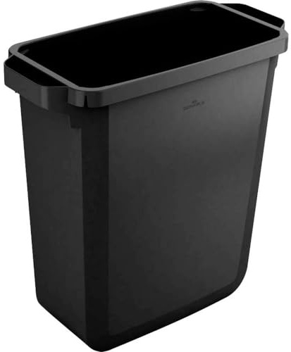 Durable Abfalleimer Durabin Eco 60 Liter, Blauer Engel zertifiziert, mit Tragegriffen, schwarz, 1800503221 | Rechteckiger Kunststoffbehälter, 590 x 600 x 282 mm, mit Tragegriffen und praktischen Klemmschlitzen