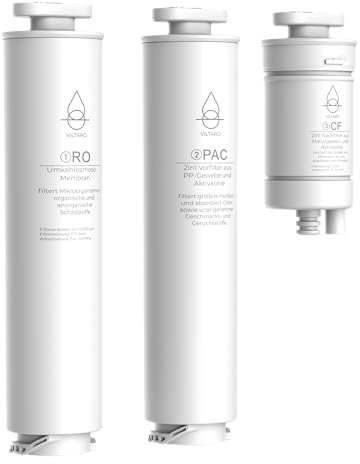 VILTARO® Filtro per impianto di osmosi 3 in 1 (RO, PAC, CF) | Filtro di ricambio per impianto ad osmosi inversa, membrana per osmosi inversa, filtro acqua potabile