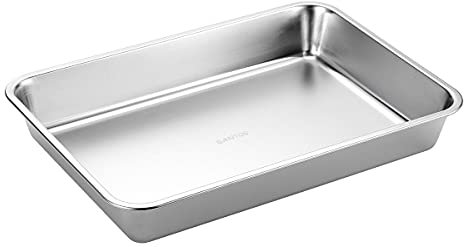 SANTOS Edelstahl Grillschale - Auffangschale 41,5x29,5x6cm - Robuste Grillpfanne - Perfekt für Gemüse, Fisch & mehr - Leicht zu reinigen - BBQ Zubehör