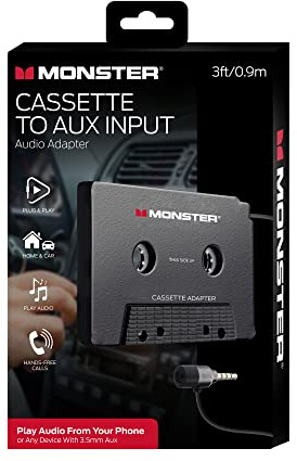 Monster Cassette to Aux Audio Adapter for Car, Compatible with Devices Featuring 3.5mm Aux Port, Music Playback, Hands-Free Calls, Xtreme Easy DIY Installation, Plug and Play