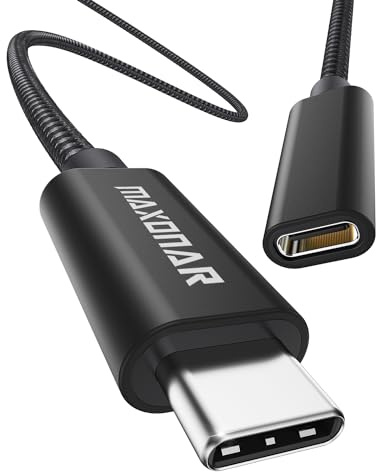USB C Verlängerungskabel (3m/2Pack) Maxonar USB3.2 (5Gbit/s) Typ C Stecker-Buchse Verlängerung 5A Laden und Synchronisieren für Mac Book Air 2022 M3 Galaxy S24/23/S22/S21 TabS9 Note 20 Pixel 8 Schwarz