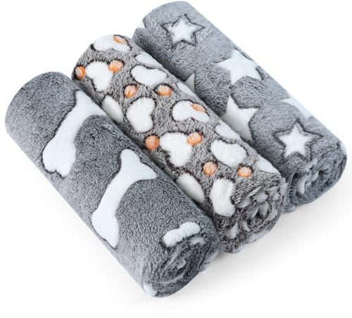 COMSLE Coperta per Cani Cane Gatto Lavabile Durevole, 3 Pezzi, Coperte per Cani in Morbida e Calda Flanella, Copertina per Cani Gatti Adatto per Cani di Piccola e Media Taglia, 40 * 60CM Osso grigio