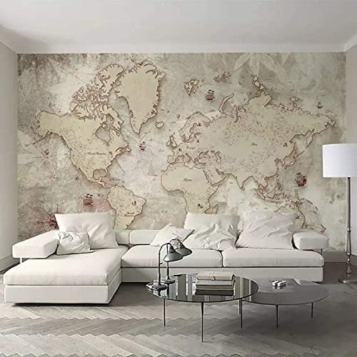 Papier Peint Panoramique Carte Du Monde Beige Papier Peint Intissé 3D Tapisserie Poster Decoration Murale Chambre Salon