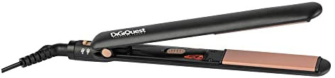 DIGIQUEST Piastra Sottile in Ceramica per capelli CERAMIC PLATE, Ideale per Viaggi, Pulsante ON/OFF, Cavo da 1.8m, Temperatura 200°, Maniglia bloccabile, Oro Rosa e Nero