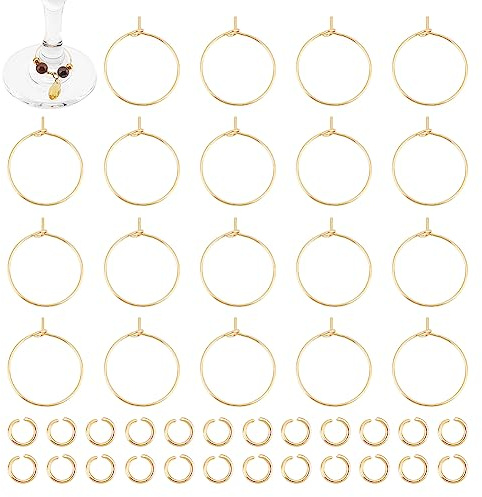UNICRAFTALE 80 st Hoop örhängen kit 316 rostfritt stål kirurgiskt allergivänligt vinglas berlocker ringar med 120 st guldhoppringar, pärla, örhängen, ringar