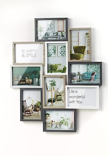 Kobolo Bilderrahmen Collage AVA, Holzrahmen in Grautönen für 10 Bilder 10x15 cm, Fotocollage, Familiengalerie, Wandmontage im Hoch- & Querformat für eine kreative Wandgestaltung