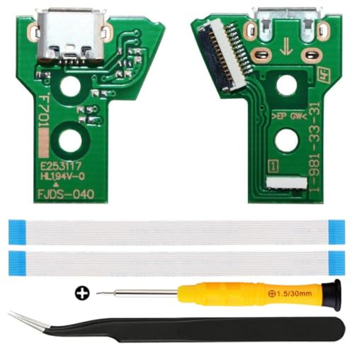 ZHUROUPU JDS-030/JDM-030 ersättning mikro-USB-laddningsport adapter reparationsdel laddaruttag kretskort med 12-polig flexkabel och LED-ljus för Sony för Playstation för PS4 trådlös kontroll