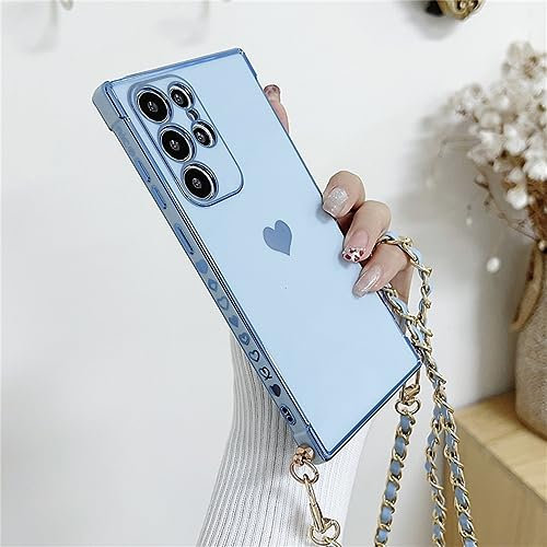 Lanyard Cord Weiche Silikonhülle für Samsung Galaxy S22 Ultra S21 S20 FE A53 A52 A12 A13 A23 A33 Umhängetasche mit Halskettenriemen, Hellblau, für Galaxy A53 5G