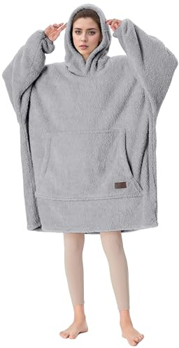 Catalonia Classy Übergroße Sherpa Hoodie Decke, Flauschige Warme Oversized Kuscheldecke mit Ärmeln und Kapuze, Tragbare Decke zum Anziehen als Geschenkidee für Damen Herren