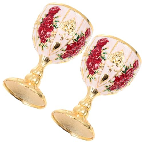 BESTonZON 2pcs Vintage Alloy Wine Elegant Decorative Drinking Cups for Home Bar Party Retro Style Small Liquor Cups Beautiful Design