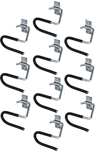 Gedotec Wandhalterung - Ski Haken Stahl verzinkt gummiert | 10 Stück Skihalter gebogen - schwarz | große S-Haken Garage inkl. Befestigungsmaterial | Allzweckhaken aus Metall | S-förmige Aufhängehaken