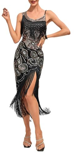 JiJiRuDU 1920s Vintage Kleid Damen Flapper Charleston Kleid Pailletten Perlen Quasten Gatsby Cocktail Party Kostüm 20er Jahre Retro Stil Abschlussballkleid Cocktailkleid