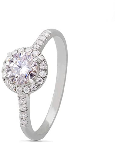 Lieson Verlobungsring Damen, 18K 750 Weißgold Ringe Frauen Klassisch Halo 4 Klauen Rund Moissanit mit 0.5ct Partnerringe Weißgold Gr. 62 (19.7)
