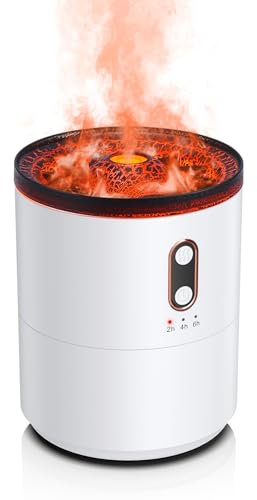LOFICOPER Volcano Humidifier, Waterless Auto Shut-Off Humidifier Diffuser with Flame/Jellyfish Mist Modes, Red & Blue Light Change, Timer Function, 450ML Air Humidifier for Home, Baby Bedroom, Spa
