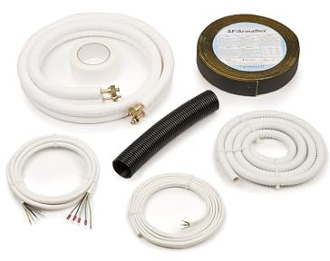 Idoneo Linea Kältemittelleitung 1/4+1/2 Zoll + Montageset | Kupferrohr isoliert 9000/12000 BTU | Montagesatz Montage Kit Split | Klima Zubehör | Kupferleitung | Doppelrohre (14m)